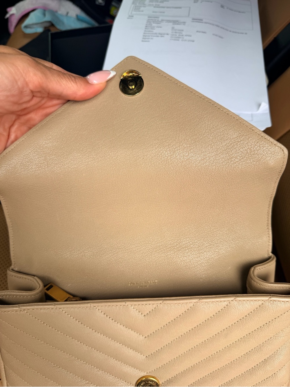 Saint Laurent Beige Quilted Leather Shoulder Bag with Gold Hardware - Picture 8 of 14